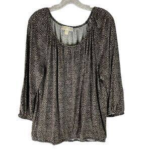 Michael Kors Blouse Women’s Black Brown Leopard Animal Print Scoop Neck Top XL